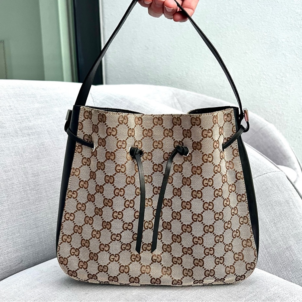 Gucci Monogram Bag Canvas And Black Leather